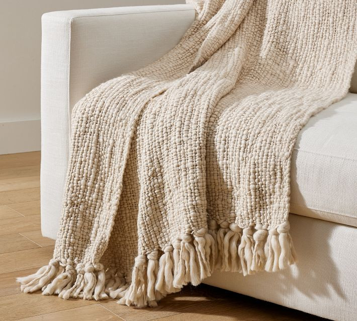 Textured Woven Knit Throw Blanket, 50 x 60"", Straw | Pottery Barn (US)