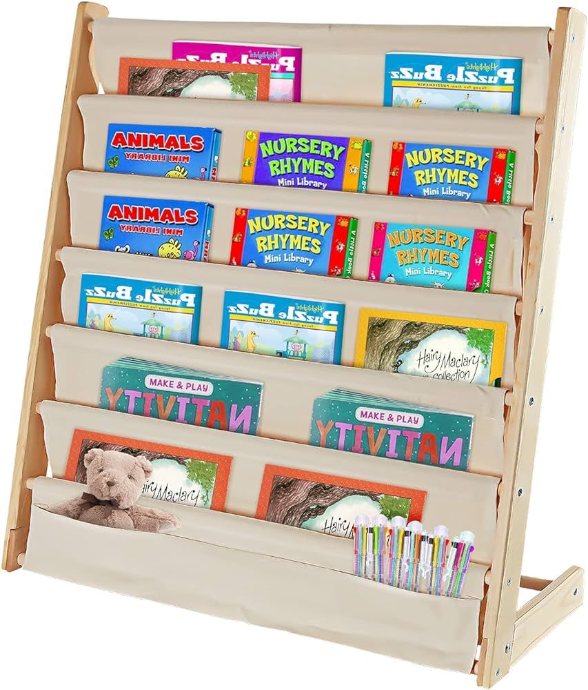 Jolensoy Bookshelf for Kids, Baby Bookshelf 6 Tier Kids Book Shelf Natural Beige Sling Book Rack ... | Amazon (US)
