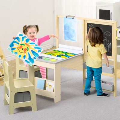 COZONY Kids Art Table Set with Easel, Double-Sided Chalkboard & Whiteboard, Painting Table, Storage Space | Target