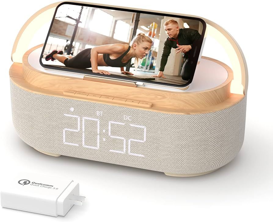 COLSUR Bluetooth Speaker Alarm Clock with Wireless Charger, LED Night Light, 2500mAh Battery - Fo... | Amazon (US)