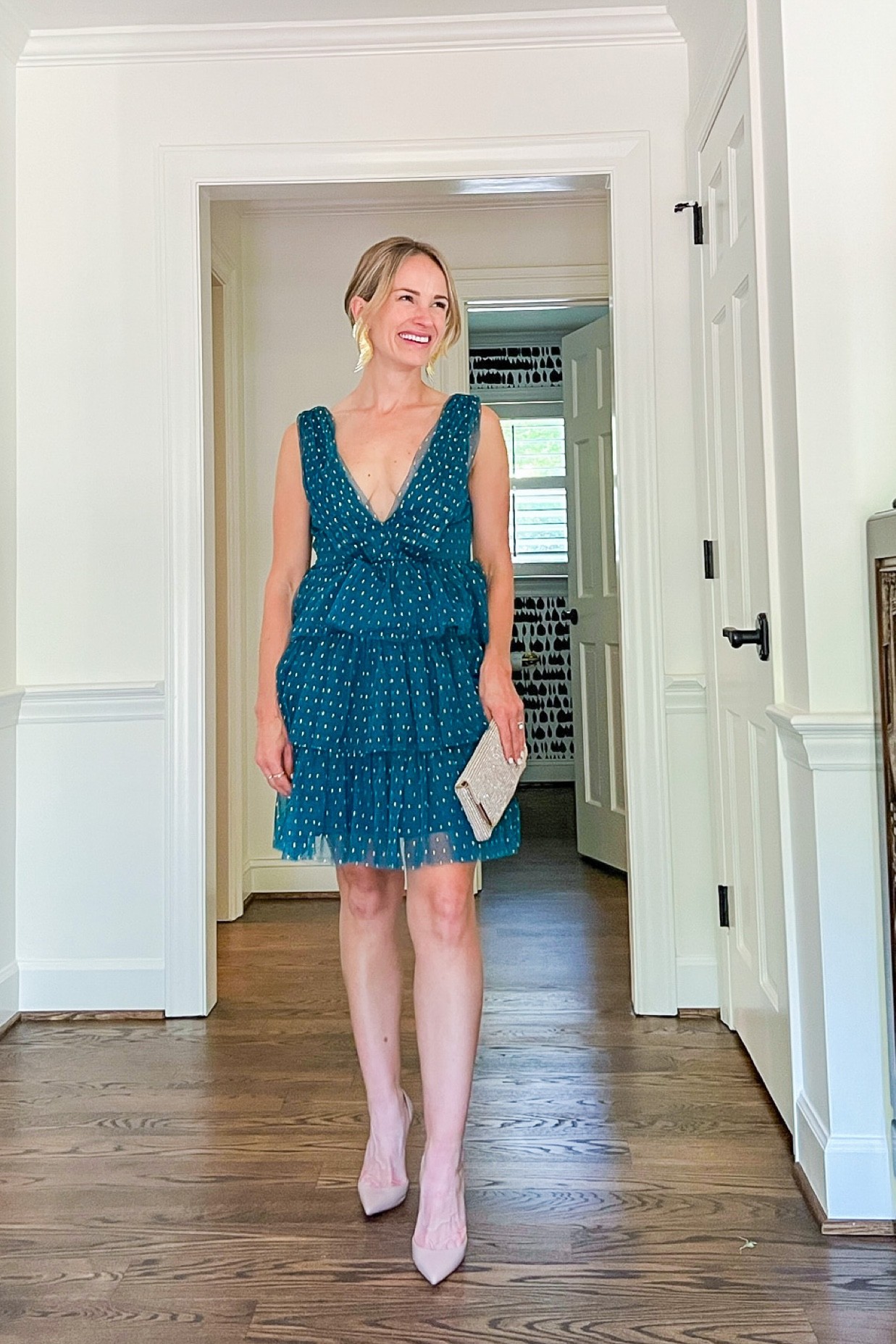 Lulu‘s cocktail dress under $100. Runs true to size, I am wearing an extra small. The true color is a blue green. 
#cocktailparty

#LTKSeasonal #LTKsalealert #LTKHoliday