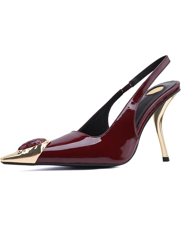 Women's Backless Mid Heel Pointed Toe High Heels,Slingback 4 Inch Heeled Sandals Dress Shoes | Amazon (US)