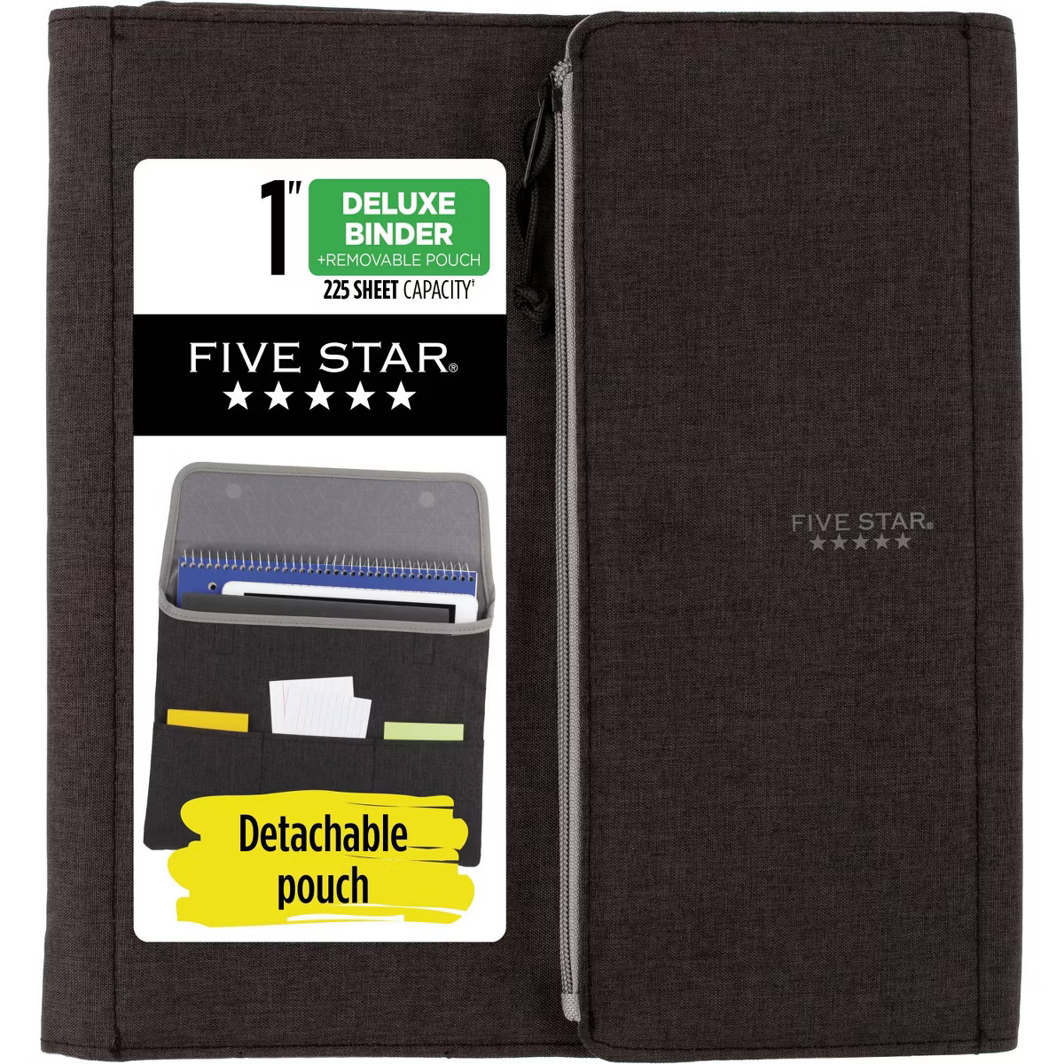 Five Star Older Student Deluxe 1" Binder Black/Gray: 5 Star Zipper Binder Organizer, 3 Ring, 8 Po... | Target