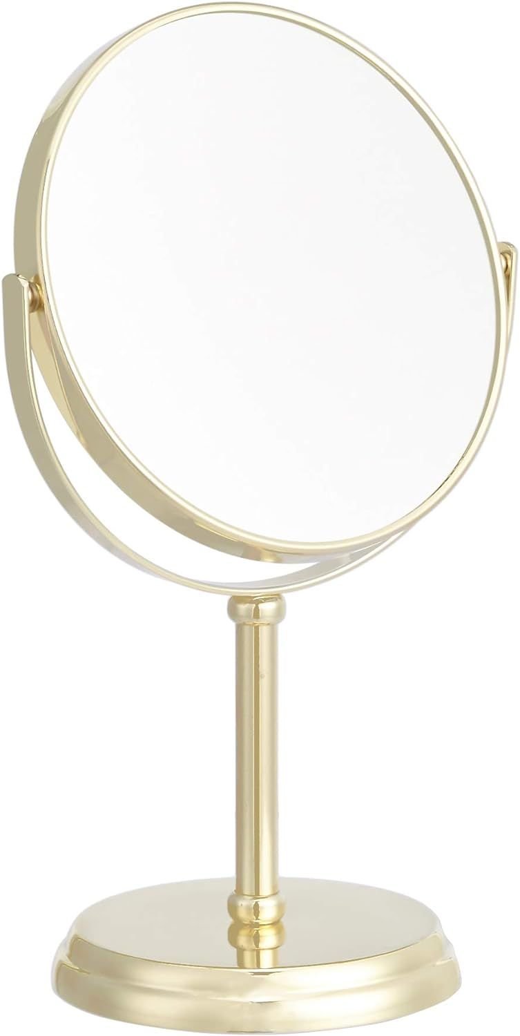 Amazon Basics Tabletop Mount Vanity Round Mirror, 1X/5X Magnification, Gold, 7.2 inches x 4.92 in... | Amazon (US)