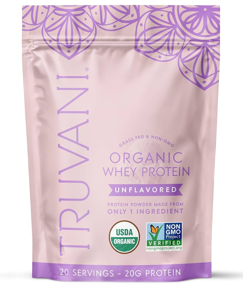 Truvani Organic Whey Protein Powder | Unflavored | 20g Grass Fed Whey Protein | 20 Servings | USD... | Amazon (US)