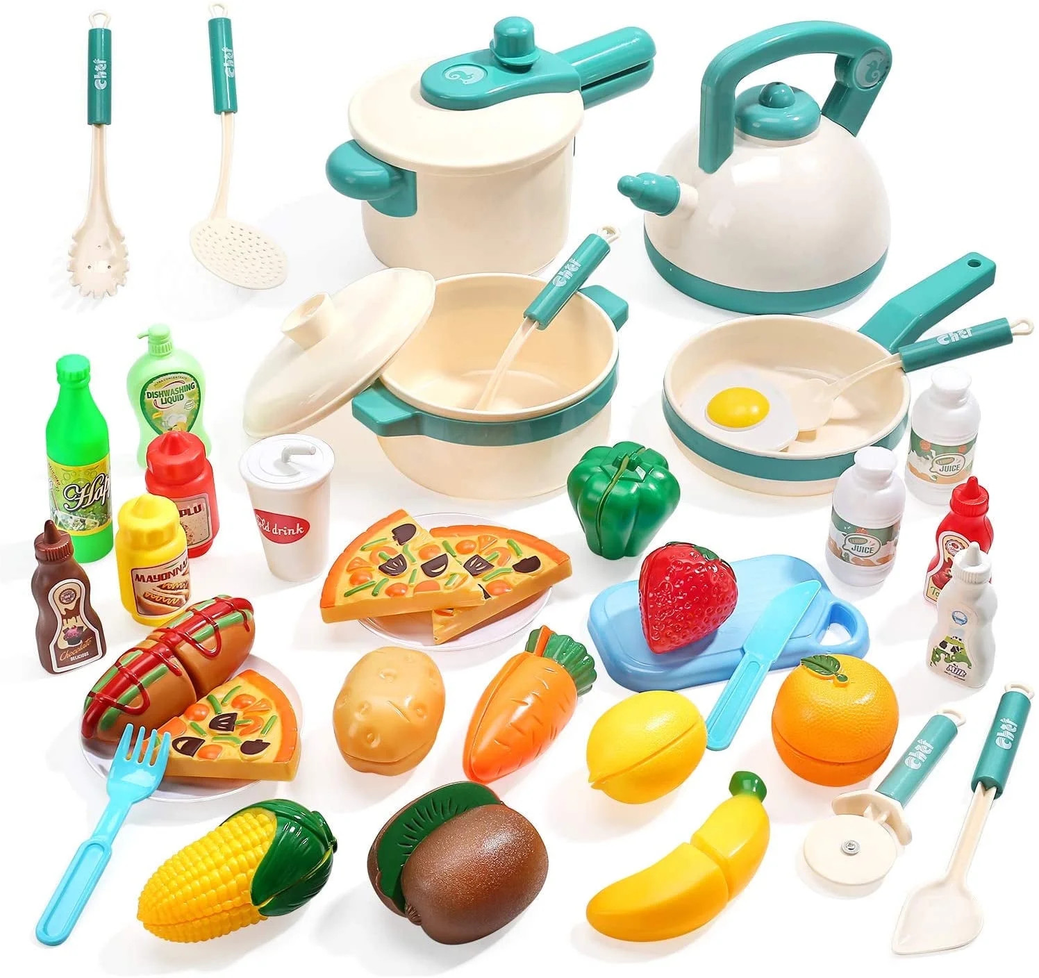 JoyStone 40PCS Kids Kitchen Pretend Play Toys, Cooking Set with Pots and Pans Cookware Cutting Pl... | Walmart (US)