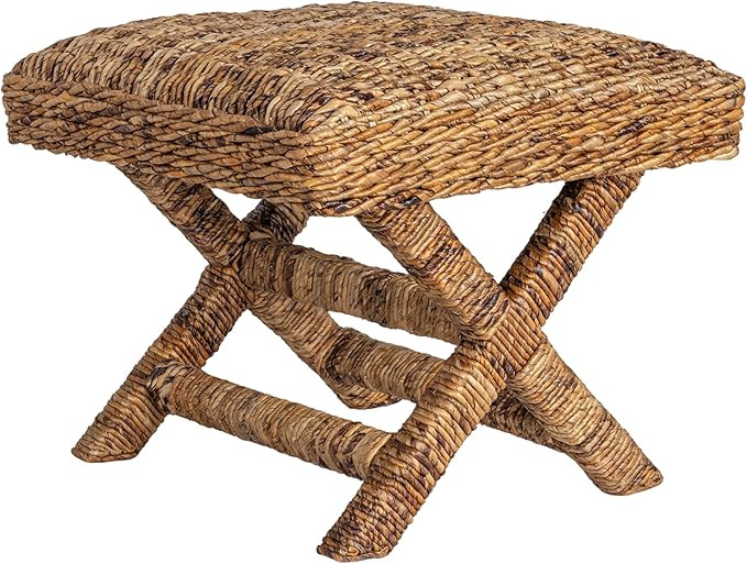 Creative Co-Op Woven Banana Leaf and Wood Stool, Natural Finish | Amazon (US)
