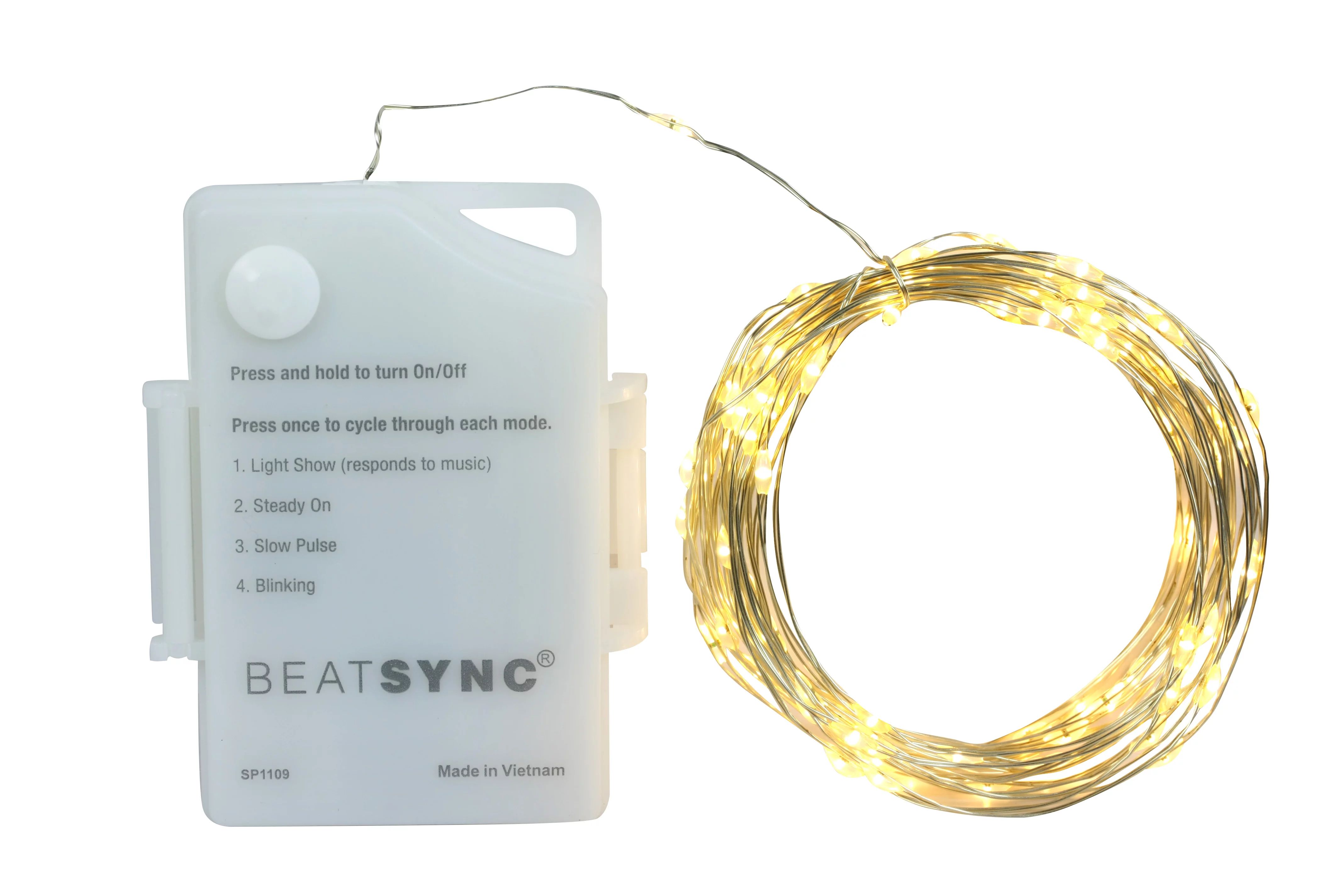 BeatSync 4 Function Christmas LED String Lights, 16'3'', Copper Wire, Warm White Color, 100 Count | Walmart (US)