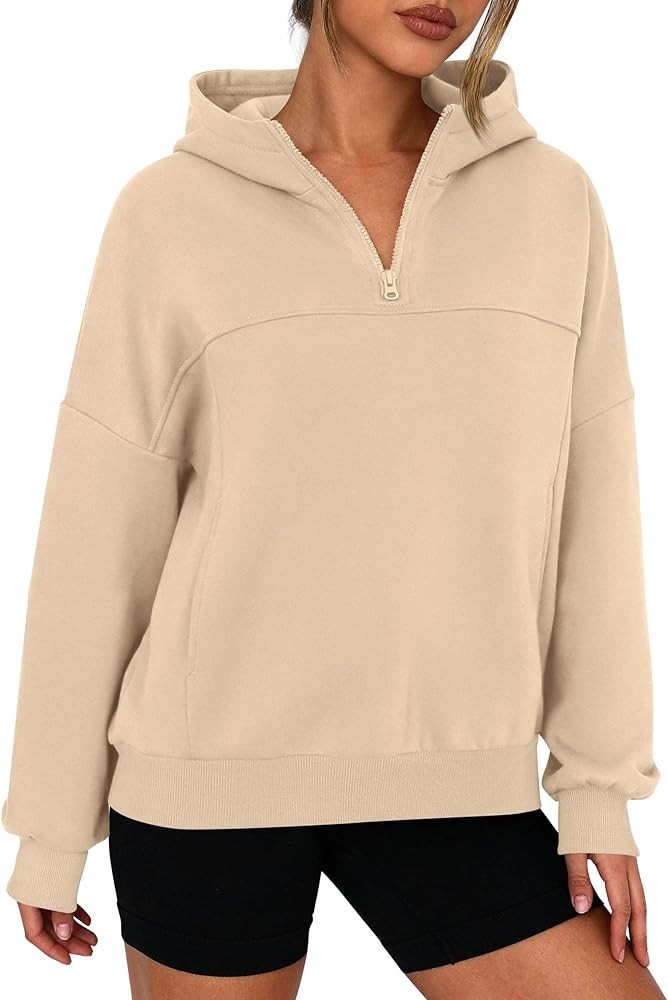 PRETTYGARDEN Womens Hoodies Cropped Fleece Sweatshirts 2025 Fall Fashion Quarter Zip Pullover Lon... | Amazon (US)