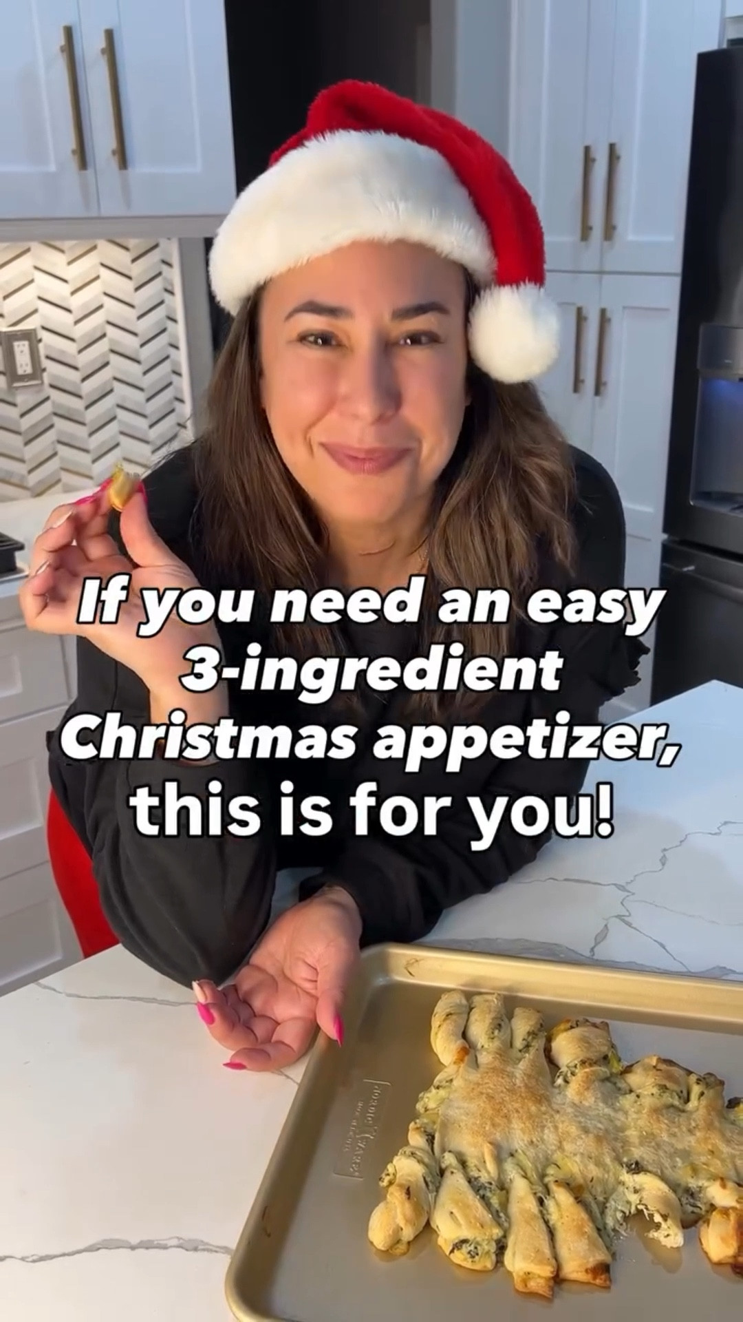 If you need an easy 3 ingredient Christmas appetizer, this is for you! It’s simple, festive, and always gets finished fast.

Ingredients
Pizza dough
Premade artichoke dip
Mozzarella

Directions
Lay the dough out and cut it into three triangles.
Put the two end pieces together.
Spread the artichoke dip, add cheese, and place the last triangle on top.
Cut the sides, twist them, and bake at 400 for 20 to 25 minutes.

#LTKHoliday #LTKSeasonal #LTKHome