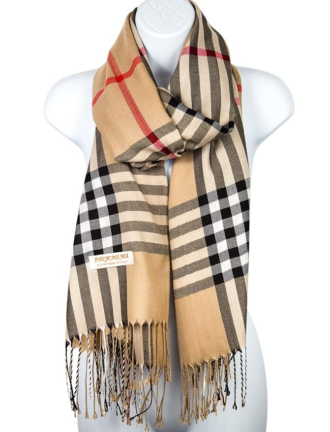 Pashmina Silk Scarf Plaid Checker Pattern Long Soft Shawl Wrap Cape | Amazon (US)