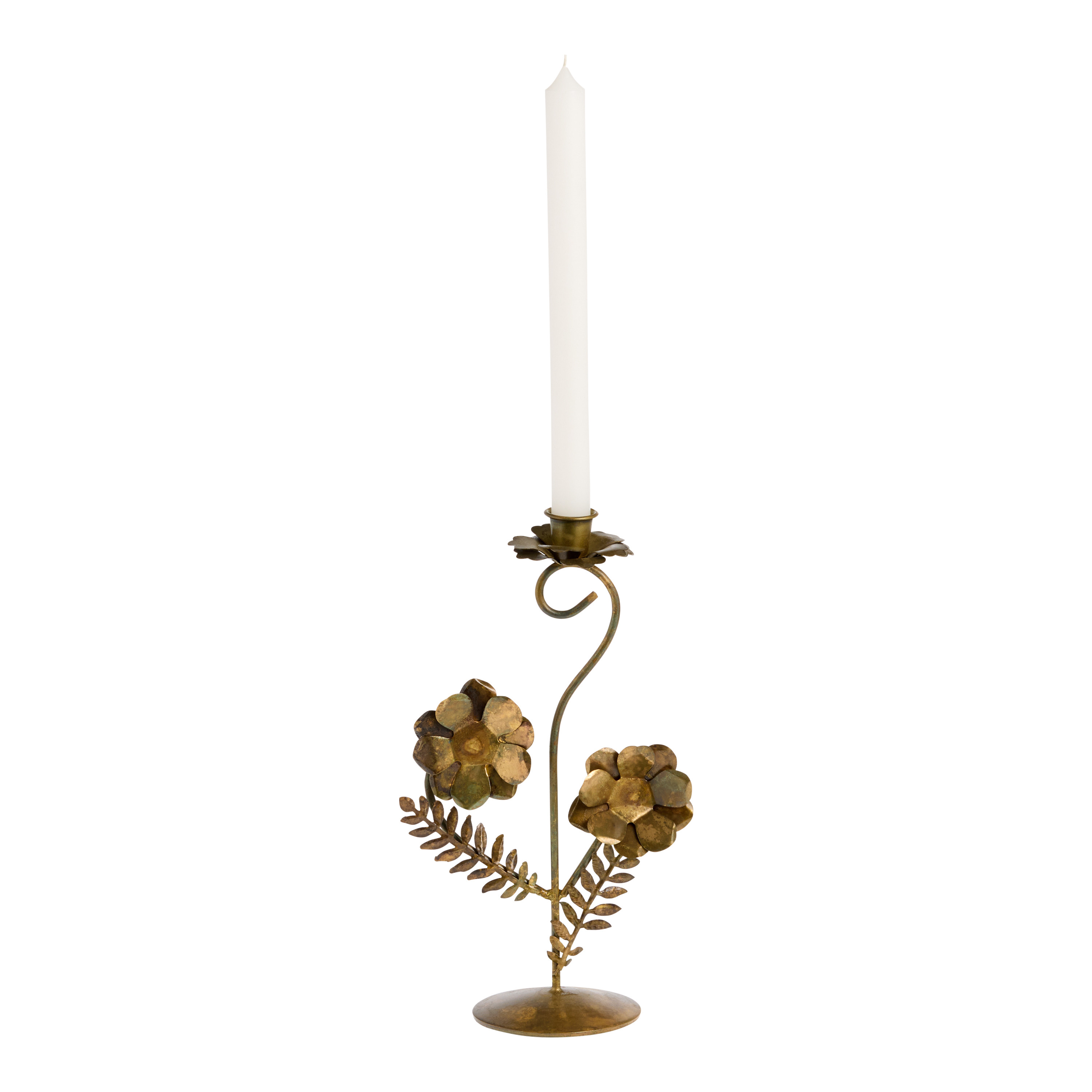 Antique Brass Vintage Flower Taper Candle Holder | World Market