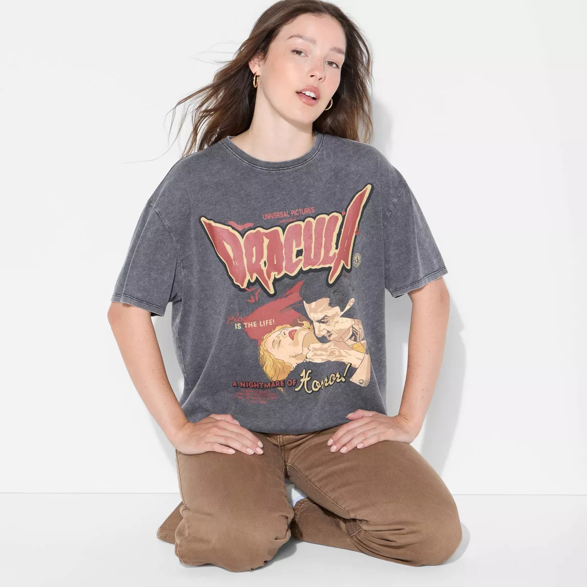 Women's Dracula Oversized Short Sleeve Graphic T-Shirt - Washed Black | Target