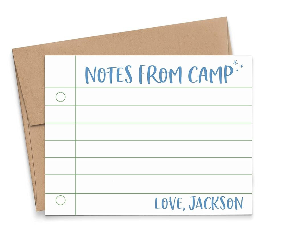 Camp Personalized Lined Stationery for Boys FLAT Note Cards, Simple Camp Stationery for Boy Stati... | Amazon (US)