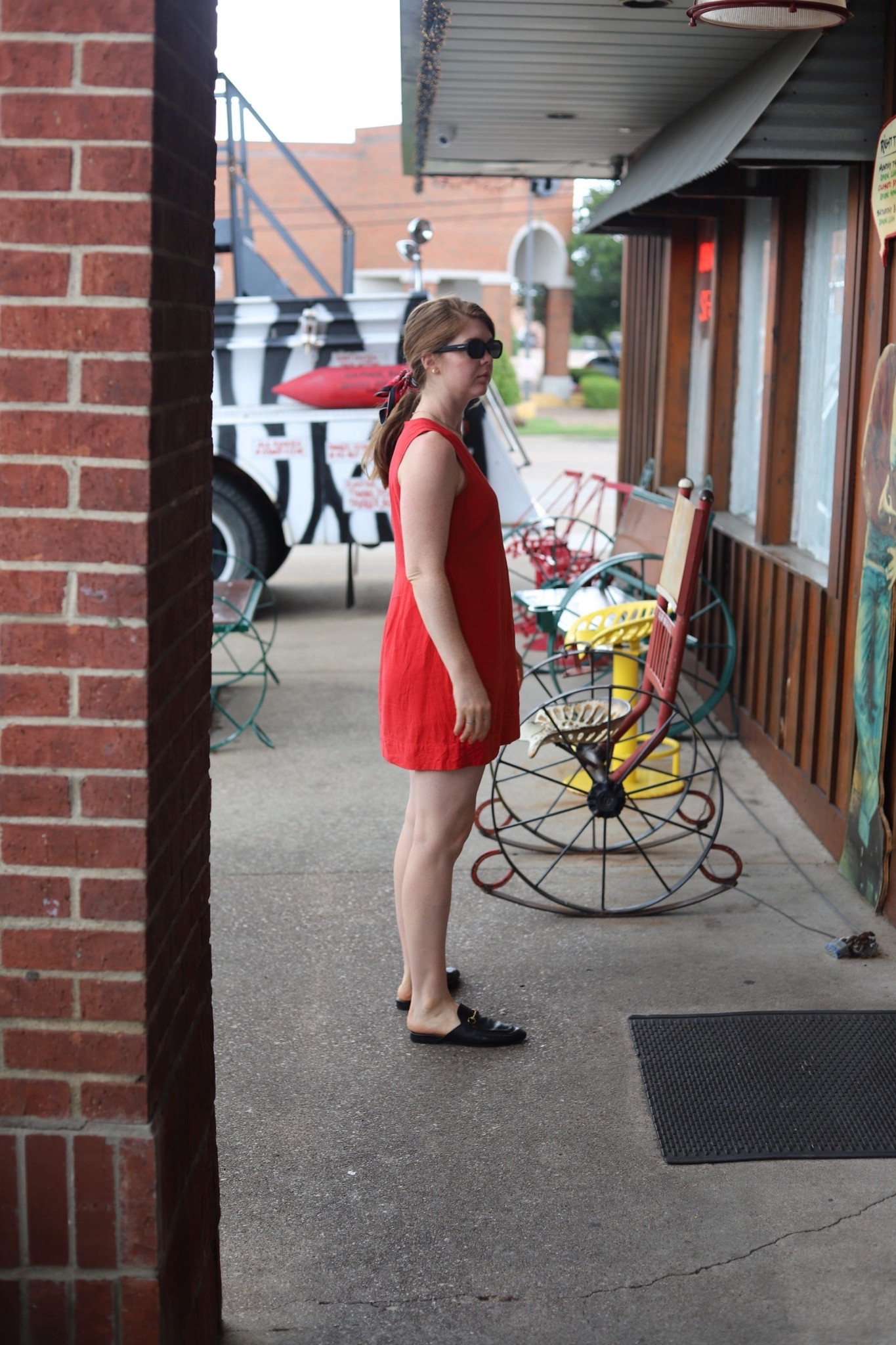 Red cotton linen shift dress 