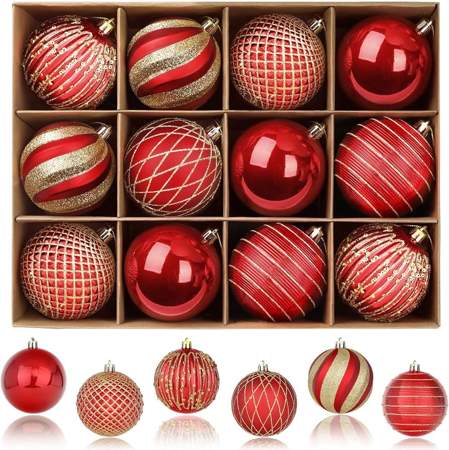 SHareconn 80mm Christmas Balls Ornaments,12PCS Colored Shatterproof Plastic Decorative Hanging Tr... | Amazon (US)