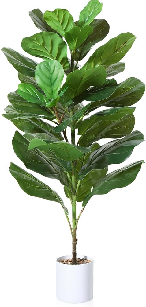 CROSOFMI Artificial Mini Fiddle Leaf Fig Tree 37 Inch Fake Ficus Lyrata Plant with 32 Leaves Faux... | Amazon (US)