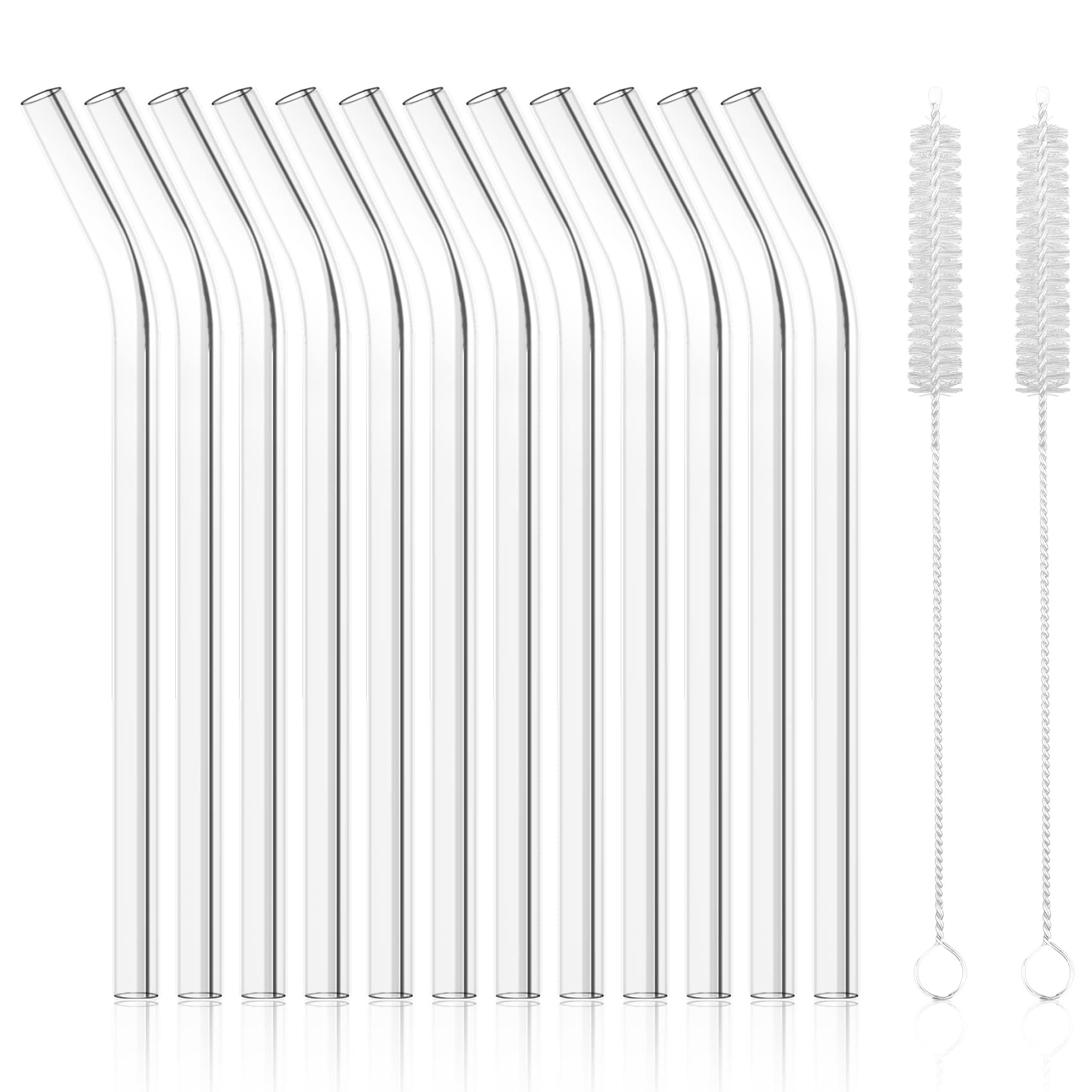 Antner 12 Pack Reusable Glass Straw, 8.5" x 10MM Bent Clear Glass Drinking Straws for Hot & Cold ... | Amazon (US)