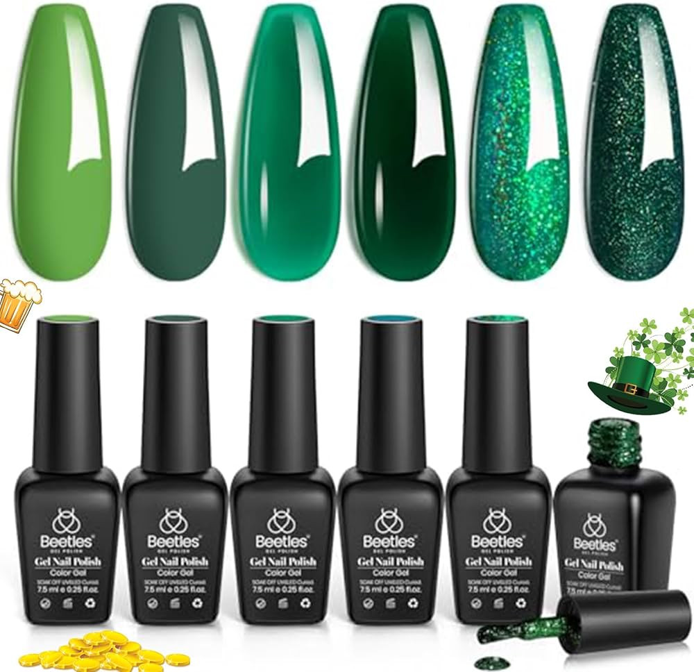 Beetles Green Gel Polish Set - 6 Color Spring Jelly Glitter Green Sparkle Gel Nail Polish Set, So... | Amazon (US)