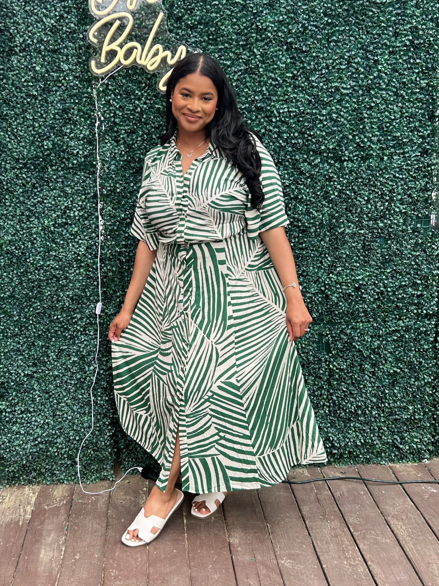 Green spring dress 😍 from H&M. Perfect flowy spring dress! Great for baby showers and brunch! 

#LTKStyleTip