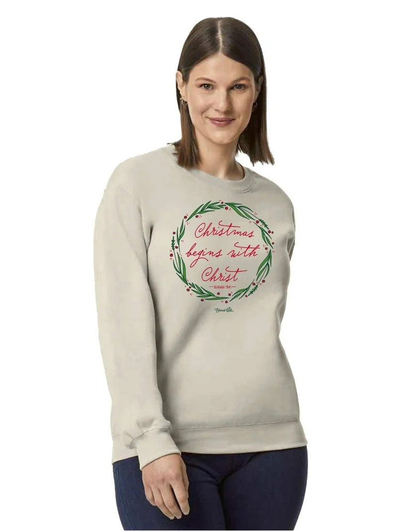 Blessed Girl Womens Sweatshirt Christmas Wreath, Oatmeal Heather, LG | Walmart (US)