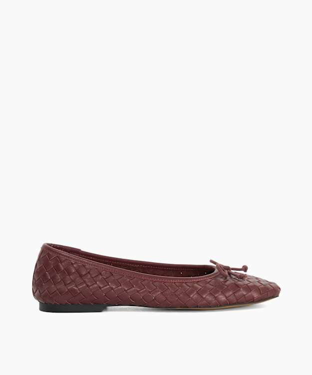 Heat Dark green suede, Woven Leather Bow Detail Ballet Pumps | Dune London | Dune (EU)