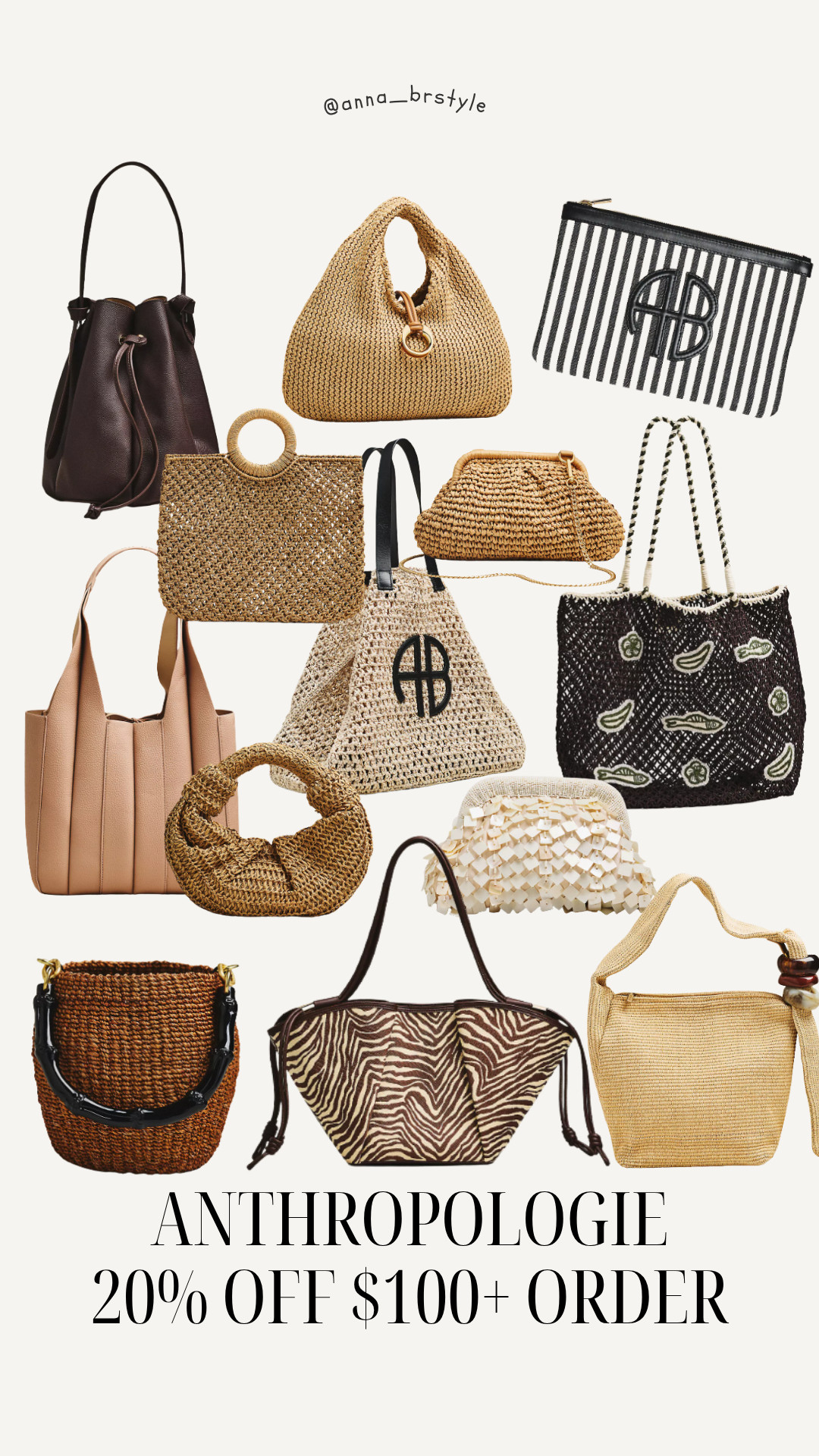 Anthropologie use code ANNAB20 for 20% off $100+ order.

anine bing sale, dolce vita sale, lspace sale, summer bags, vacation bags, resort wear 

 #LTKSaleAlert