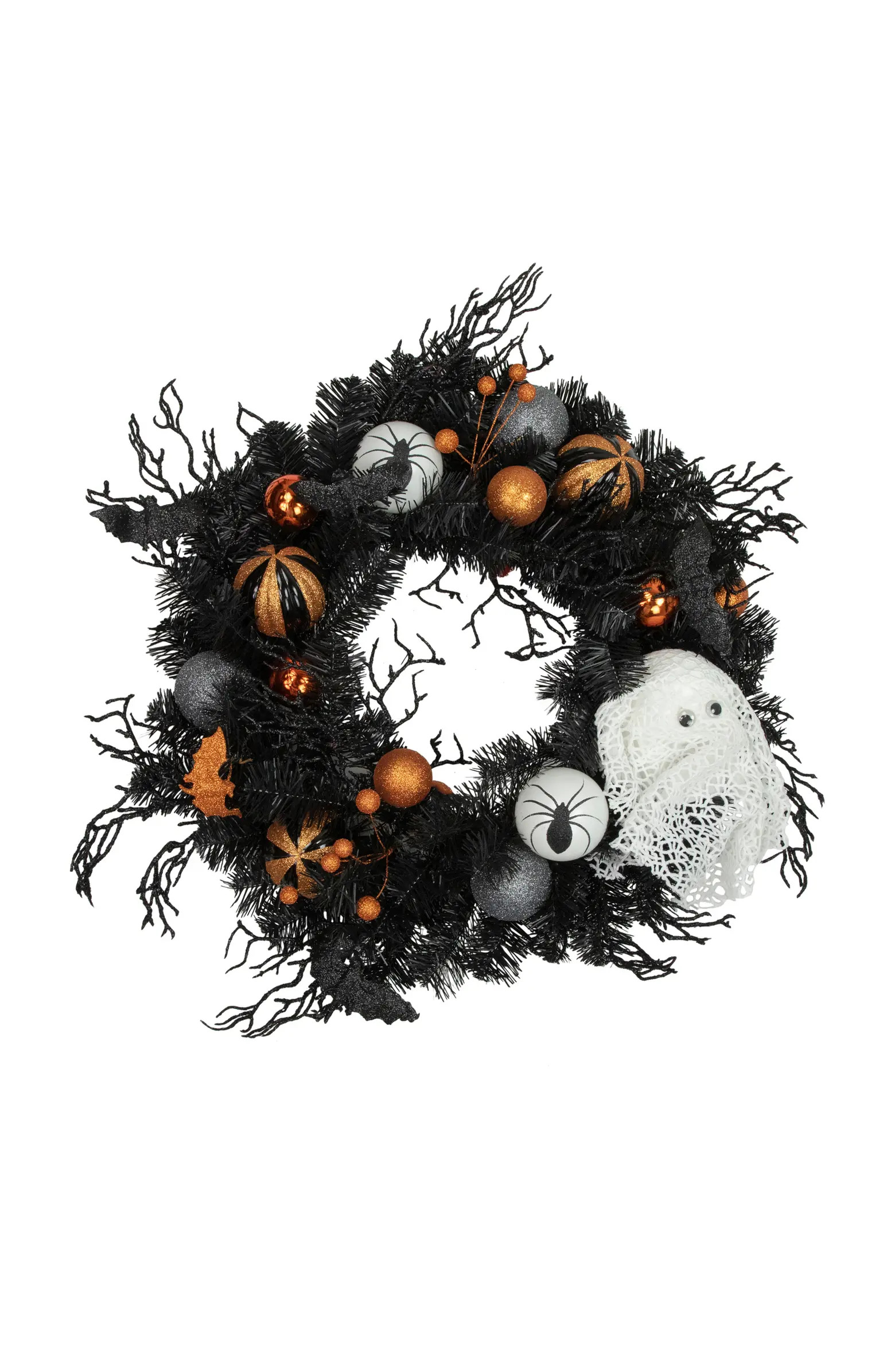 Northlight Ornaments and Ghost Halloween Twig Pine Wreath - 24" - Orange and Black - Unlit | Nord... | Nordstrom
