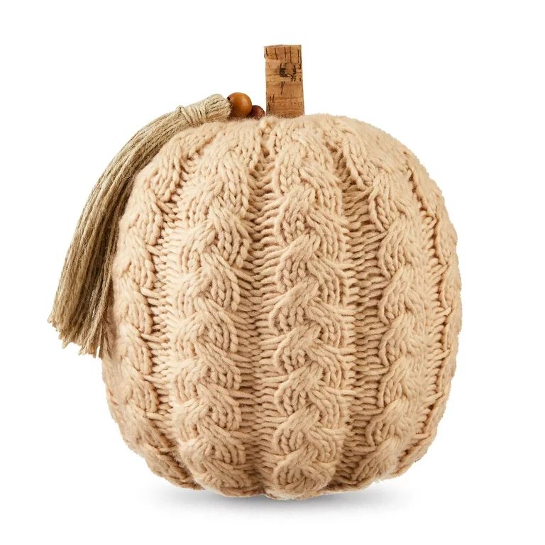 Harvest Knit Pumpkin Tabletop Decoration, Tan, 8 inch x 10 inch, Adult, by Way to Celebrate | Walmart (US)