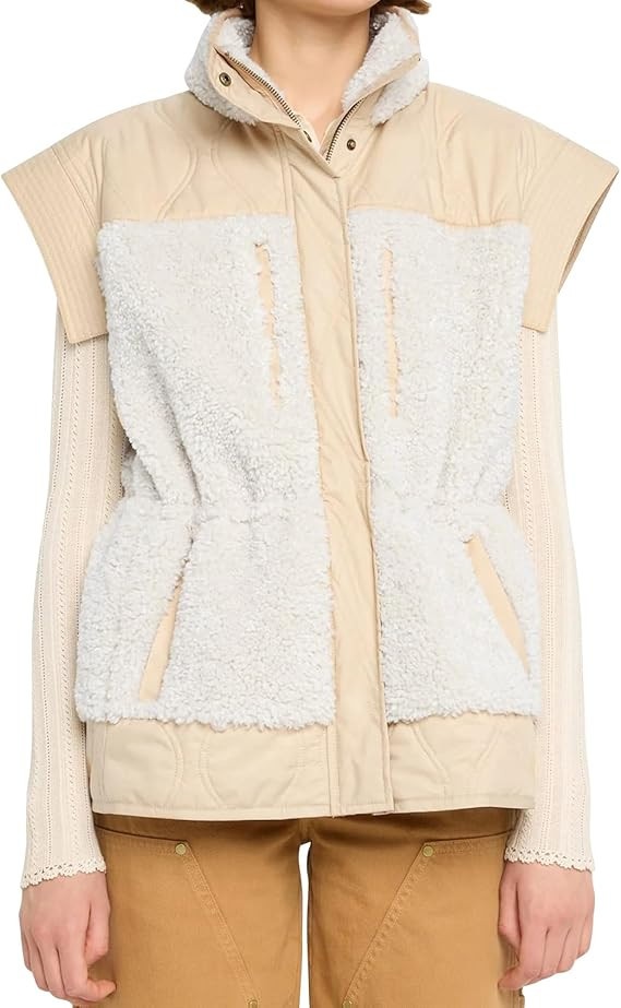 Eisctnd Women's Fleece Vest Sleeveless Faux Shearling Vest Fuzzy Fleece Jacket Stand Collar Waist... | Amazon (US)