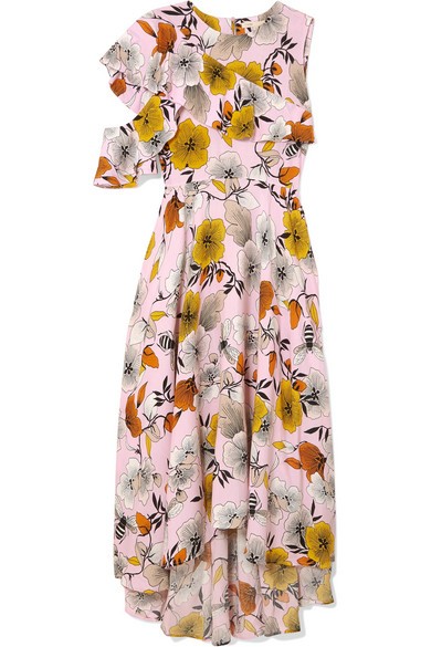 Maje - One-shoulder Floral-print Crepe Midi Dress - Pink | NET-A-PORTER (US)