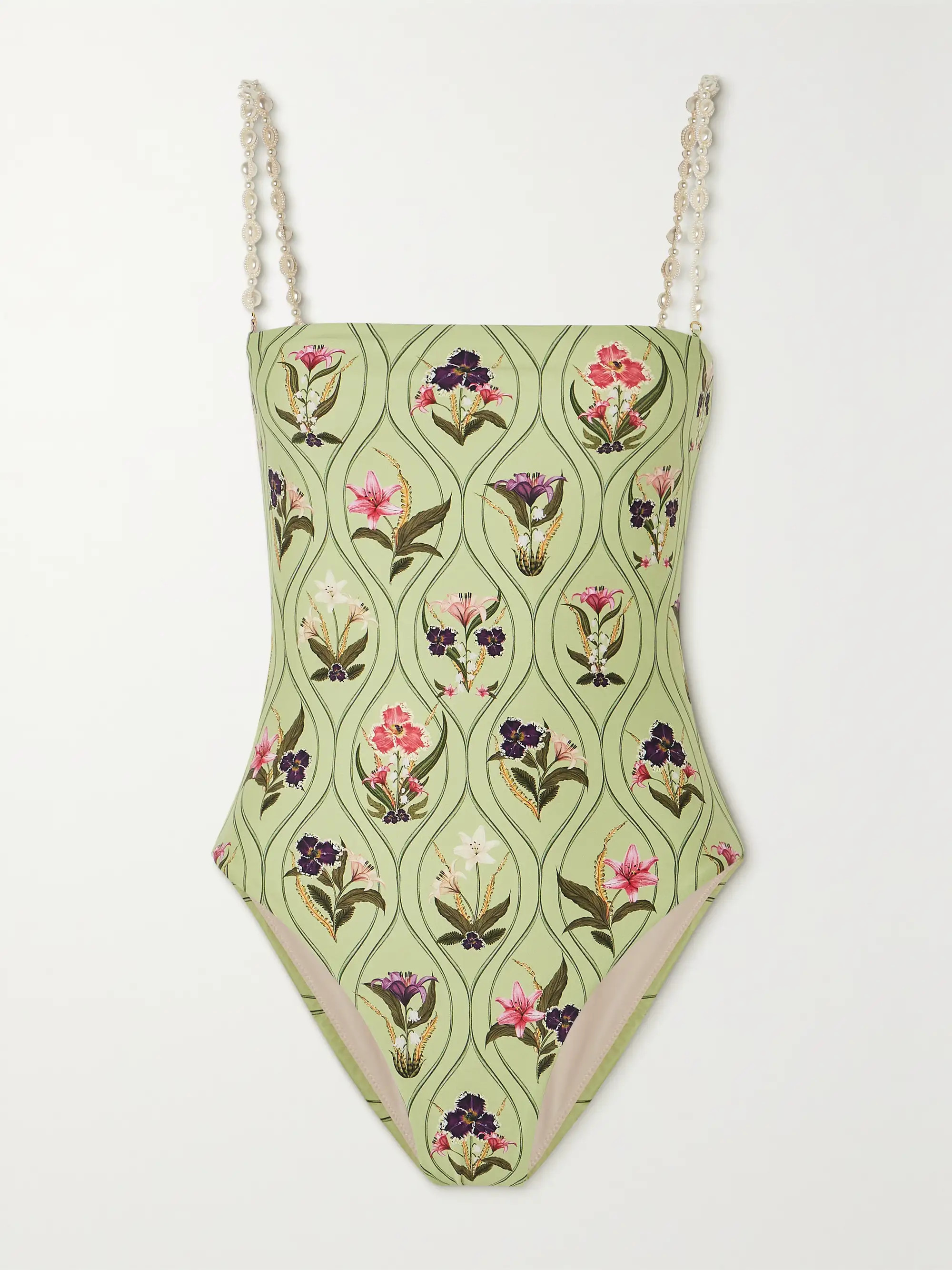 + NET SUSTAIN Durazno faux pearl-embellished floral-print recycled swimsuit | NET-A-PORTER (US)