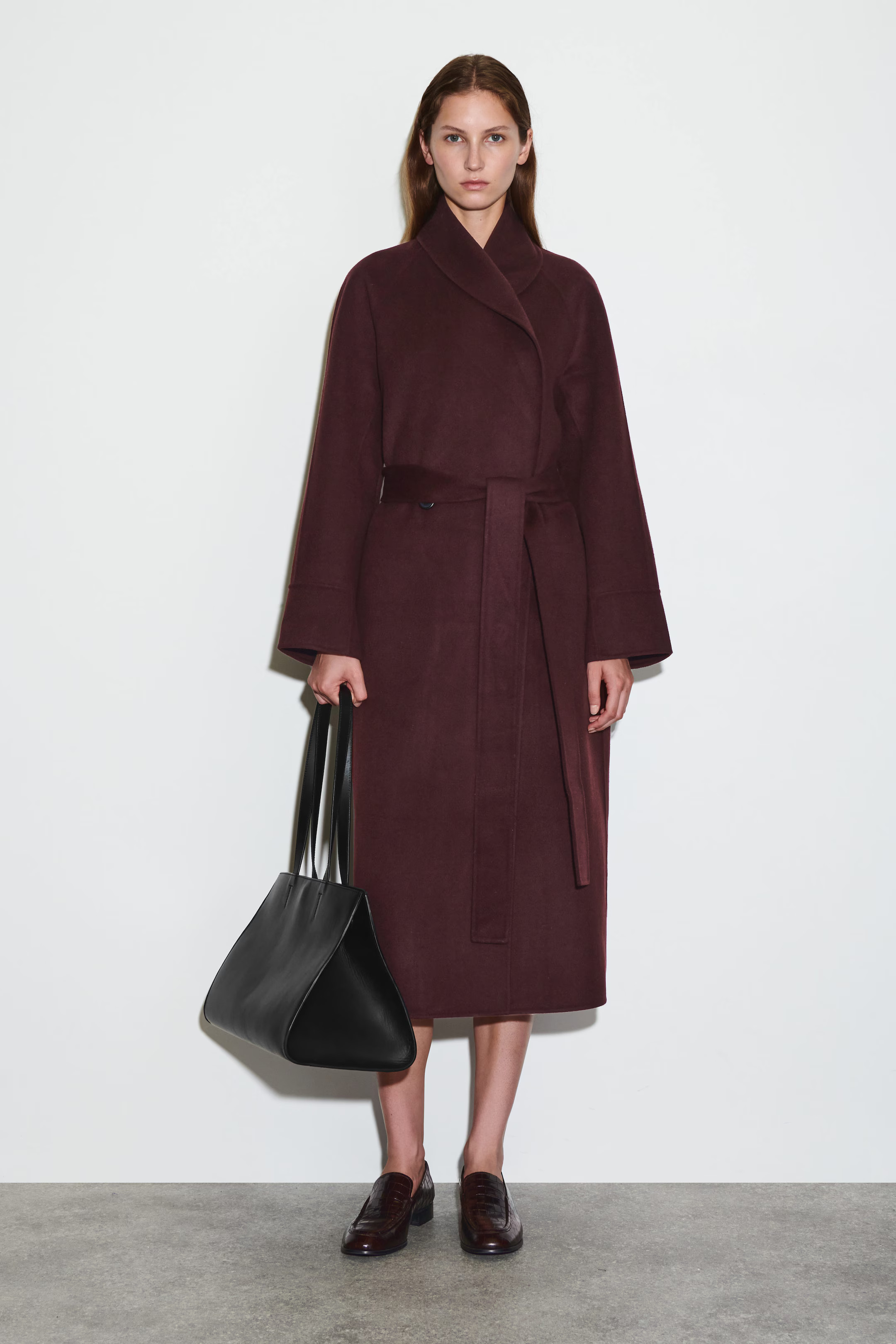 BELTED DOUBLE-FACED WOOL LONG COAT - BURGUNDY | COS US | COS (EU)