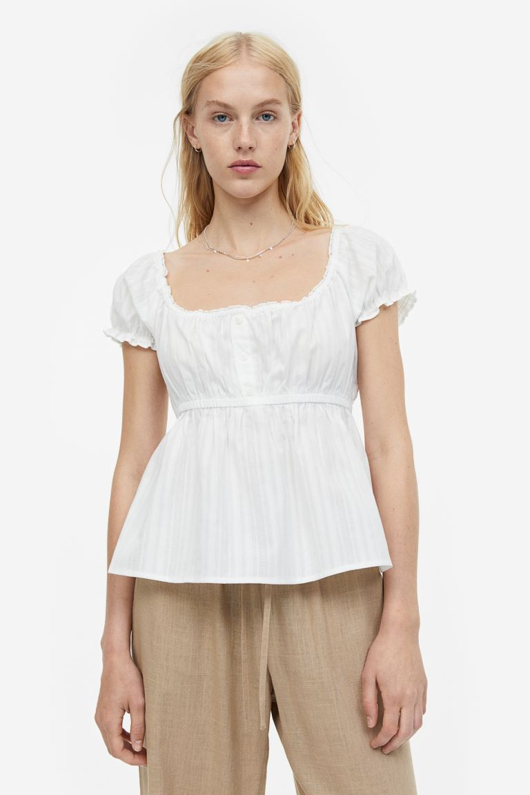 Lace-trimmed button-top blouse | H&M (UK, MY, IN, SG, PH, TW, HK)