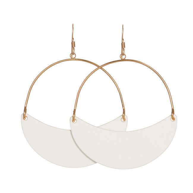 Select White Aster Crescent Hoop Leather Earrings | Nickel and Suede