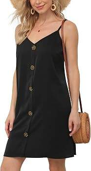 Feiersi Women Summer Beach Casual Spaghetti Strap Button Down Sleeveless Mini Dress | Amazon (US)