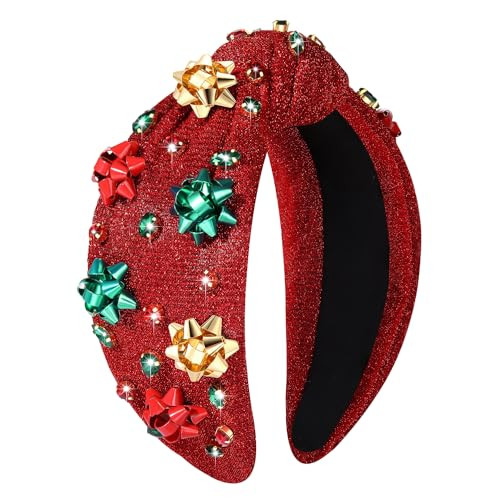 Christmas Headband for Women Christmas Accessories Xmas Bow Reindeer Snowflake Headband Red Green Jeweled Rhinestone Pearl Knotted Headband Festive Holiday Headband Christmas Gifts (Xmas Bow 3) | Amazon (US)