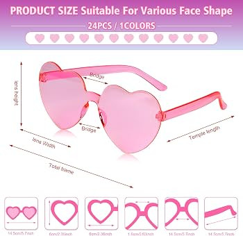NACHLYNN 24 Pairs Pink Heart Sunglasses for Women Rimless Heart Shaped Sunglasses Candy Color Gla... | Amazon (US)
