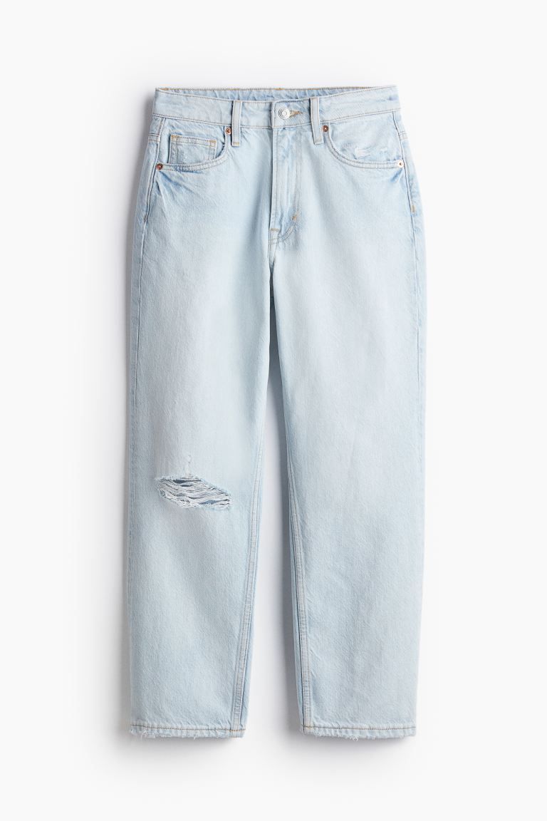 Straight High Cropped Jeans - High waist - Ankle-length - Light denim blue - Ladies | H&M US | H&M (US + CA)