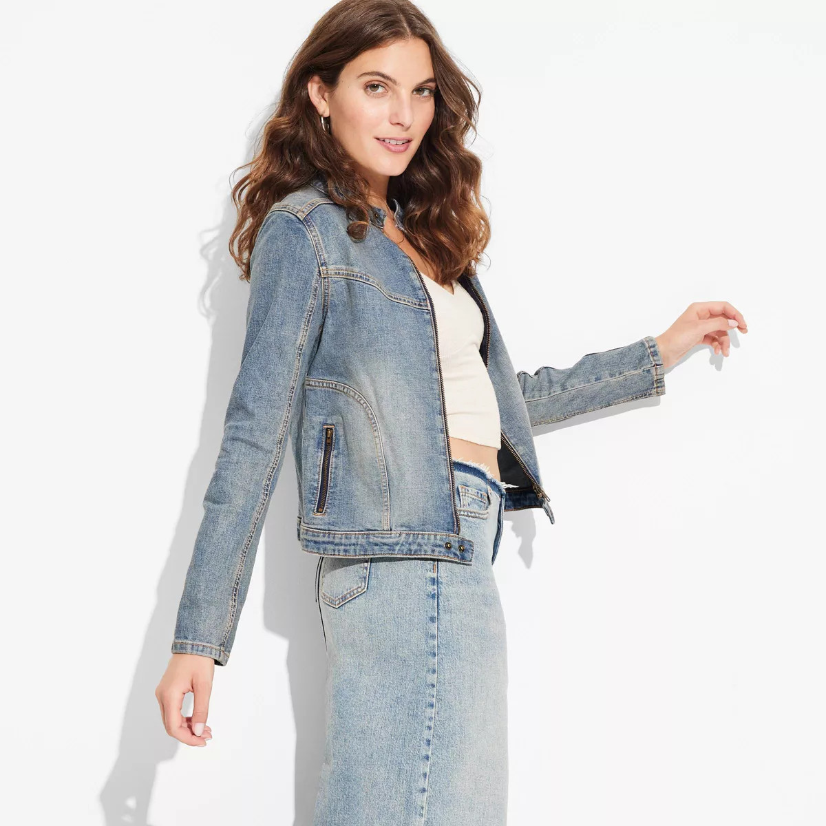 Women's Denim Racing Jacket - Wild Fable™ Medium Wash | Target