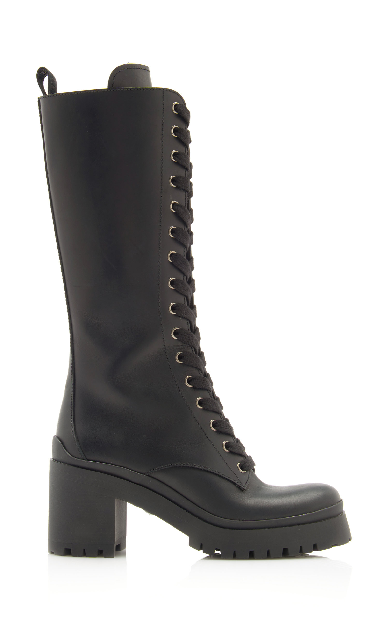 Miu Miu - Lace-Up Leather Knee-Length Combat Boots - Black - IT 38 - Moda Operandi | Moda Operandi (Global)