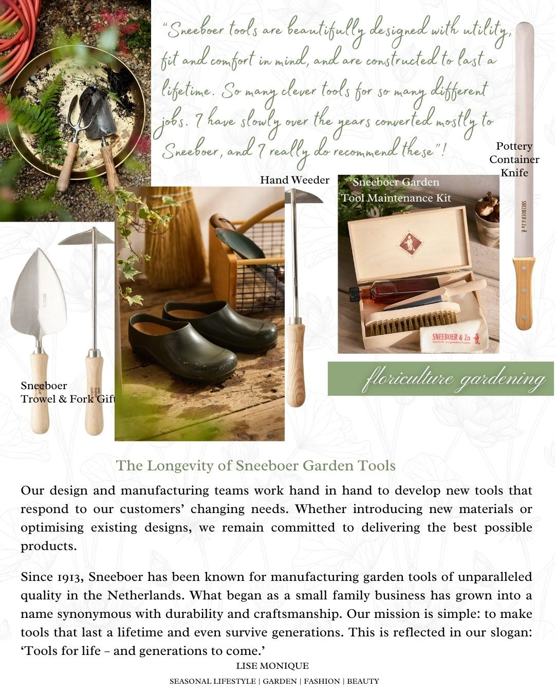 𝗦𝗵𝗼𝗽 ~ 𝗙𝗹𝗼𝗿𝗶𝗰𝘂𝗹𝘁𝘂𝗿𝗲 𝗖𝗼𝗹𝗹𝗲𝗰𝘁𝗶𝗼𝗻

✅ 𝘗𝘭𝘦𝘢𝘴𝘦 𝘧𝘰𝘭𝘭𝘰𝘸 𝘮𝘺 𝘓𝘛𝘒 𝘚𝘩𝘰𝘱, 𝘢𝘯𝘥 𝘮𝘢𝘬𝘦 𝘴𝘶𝘳𝘦 𝘵𝘰 𝘱𝘳𝘦𝘴𝘴 𝘵𝘩𝘦 𝙎𝙐𝘽𝙎𝘾𝙍𝙄𝘽𝙀 𝘽𝙐𝙏𝙏𝙊𝙉 𝘵𝘰𝘰! 𝘠𝘰𝘶 𝘸𝘪𝘭𝘭 𝘣𝘦 𝘯𝘰𝘵𝘪𝘧𝘪𝘦𝘥 𝘢𝘴 𝘴𝘰𝘰𝘯 𝘢𝘴 𝘐 𝘱𝘰𝘴𝘵 𝘰𝘯 𝘮𝘺 𝘴𝘵𝘰𝘳𝘦! 𝘐 𝘢𝘮 𝘢𝘯 𝘢𝘷𝘪𝘥 𝘨𝘢𝘳𝘥𝘦𝘯𝘦𝘳 𝘢𝘯𝘥 𝘸𝘪𝘭𝘭 𝘣𝘦 𝘩𝘢𝘷𝘪𝘯𝘨 𝘮𝘢𝘯𝘺 𝘷𝘪𝘥𝘦𝘰𝘴 𝘱𝘰𝘴𝘵𝘦𝘥 𝘸𝘪𝘵𝘩 𝘢𝘭𝘭 𝘴𝘰𝘳𝘵𝘴 𝘰𝘧 𝘵𝘪𝘱𝘴, 𝘢𝘯𝘥 𝘪𝘯𝘴𝘱𝘪𝘳𝘢𝘵𝘪𝘰𝘯!  

When I first started out gardening, I purchased according to my budget I felt comfortable with. That being said, I know I spent way more on gardening tools that would only last a season, or two and usually failed, went rusty or worse just broke. I would inevitably have to repurchase over and over. They just did not stand the test of time. Finally, tiring of this repeat buying, I started investing in 𝘲𝘶𝘢𝘭𝘪𝘵𝘺 garden tools. Every year at the beginning of the season I would purchase a good quality garden tool or two. And…slowly the repeat buying slowed down. Considerably. 

Not only that, My gardening became more pleasurable, the tasks just easier, and sometimes crazy great! 

If you’re a gardener you will understand, the joy of working your garden using high quality tools and how much more enjoyable the tasks are.

I will be sharing my collection of gardening tools over this gardening season on video form so we all know how to maintain these amazing tools so they last. 




#dewit #sneedoer #felco #pruners #secateurs #gardening #gardentools 

#LTKSeasonal #LTKMens #LTKHome