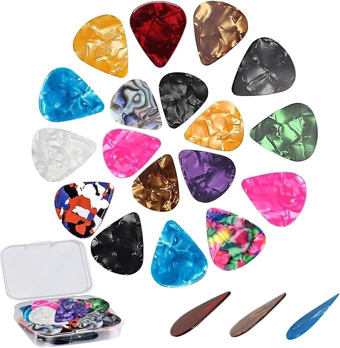 21 Pack Guitar Picks with Organizer Storage Box, 3 Different Thickness Colorful Celluloid Guitar ... | Amazon (US)
