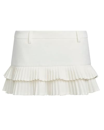 LTZYLS Pleated Skirts for Women Double Ruffle Mini Skirt Low Rise Sexy Pleated Skort for Going Out and Layered Ruffle Skirt（White，Medium） | Amazon (US)