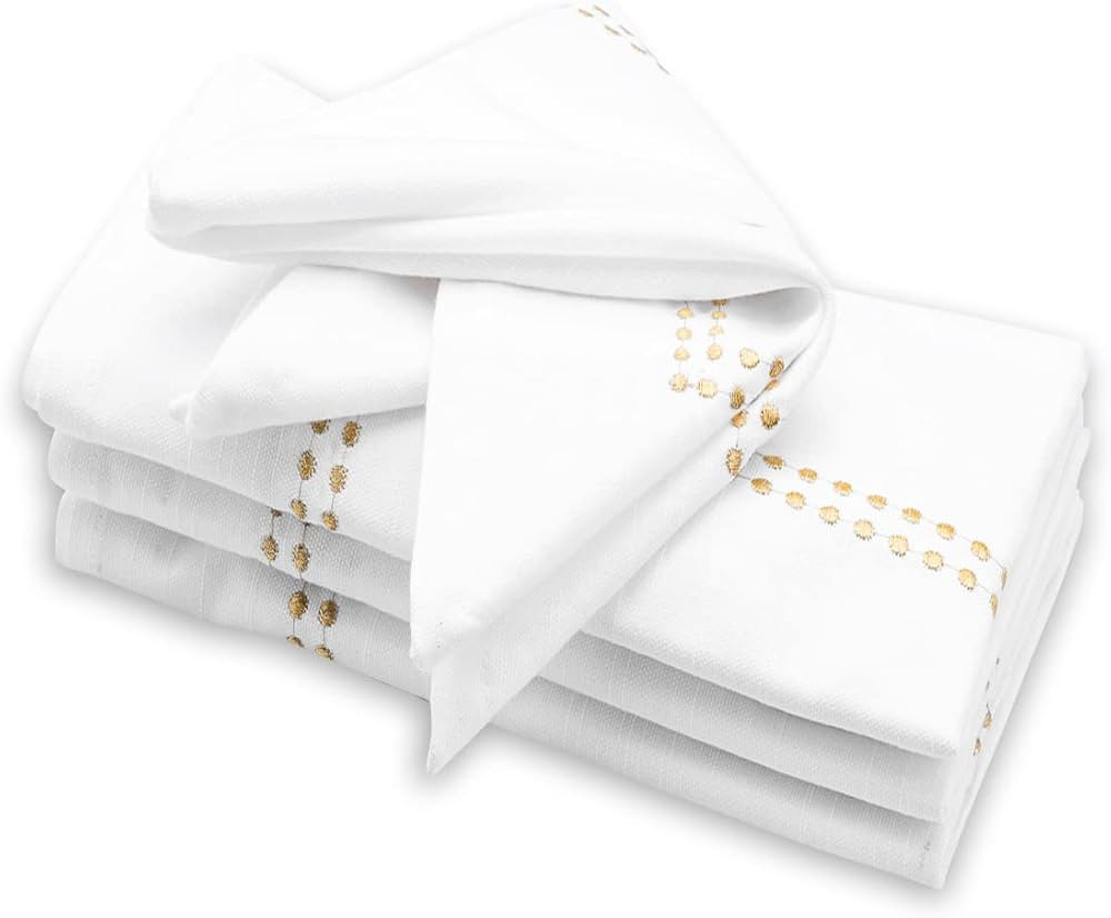 Gold Dinner Napkins - White and Gold Dinner Napkins - Embroidered Napkins - White Wedding Napkins... | Amazon (US)
