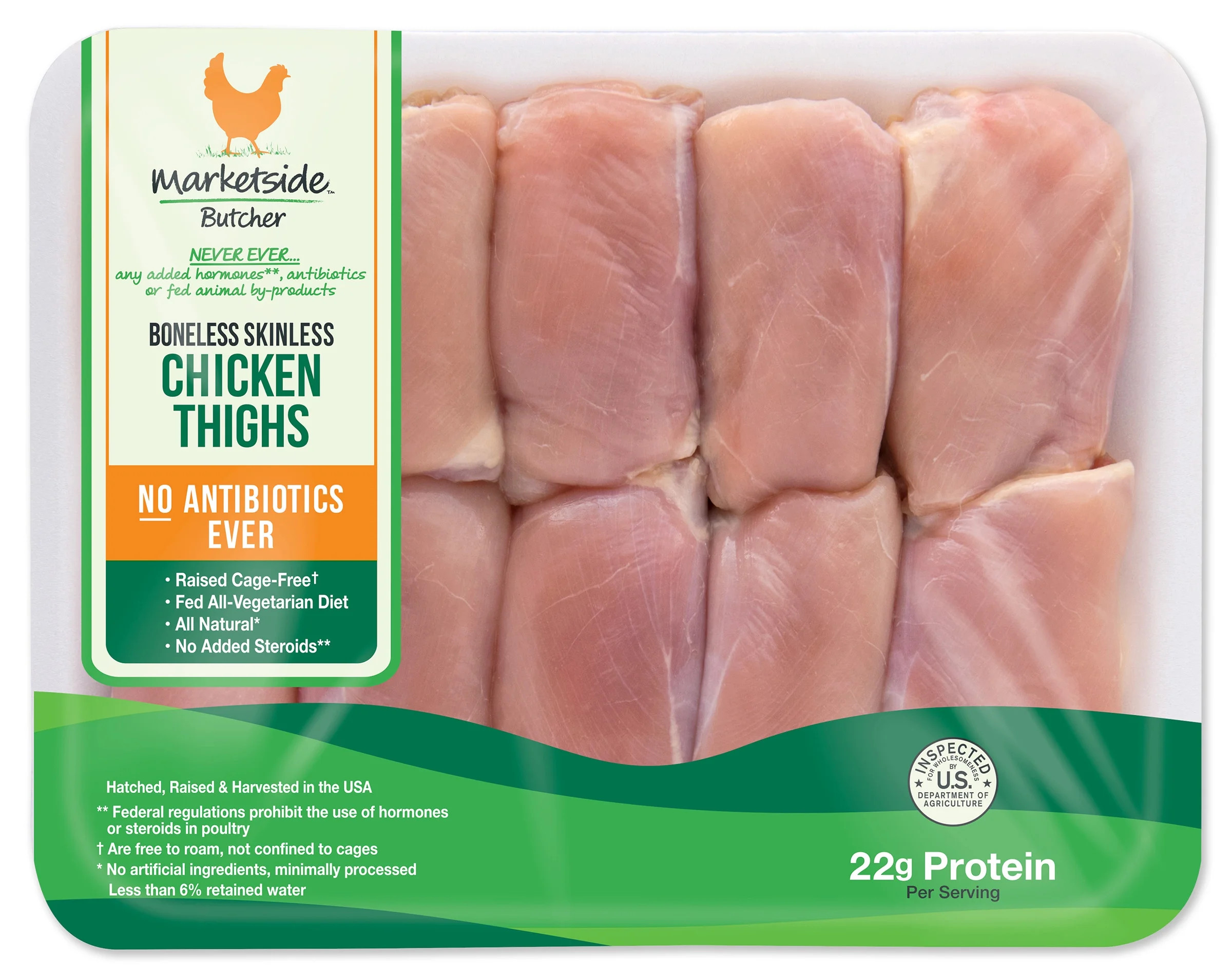 Marketside Antibiotic-Free Boneless Skinless Whole Chicken Thighs, 2.75-3.45 lb Tray (Raw) | Walmart (US)