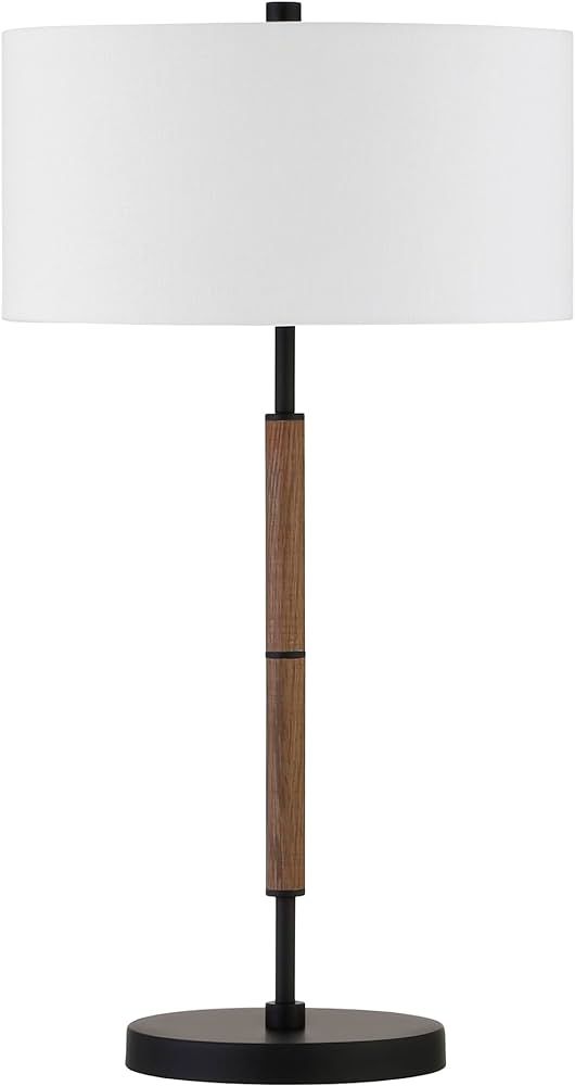 Henn&Hart 25" Tall 2-Light Table Lamp with Fabric Shade in Blackened Bronze/Rustic Oak/White, Lam... | Amazon (US)