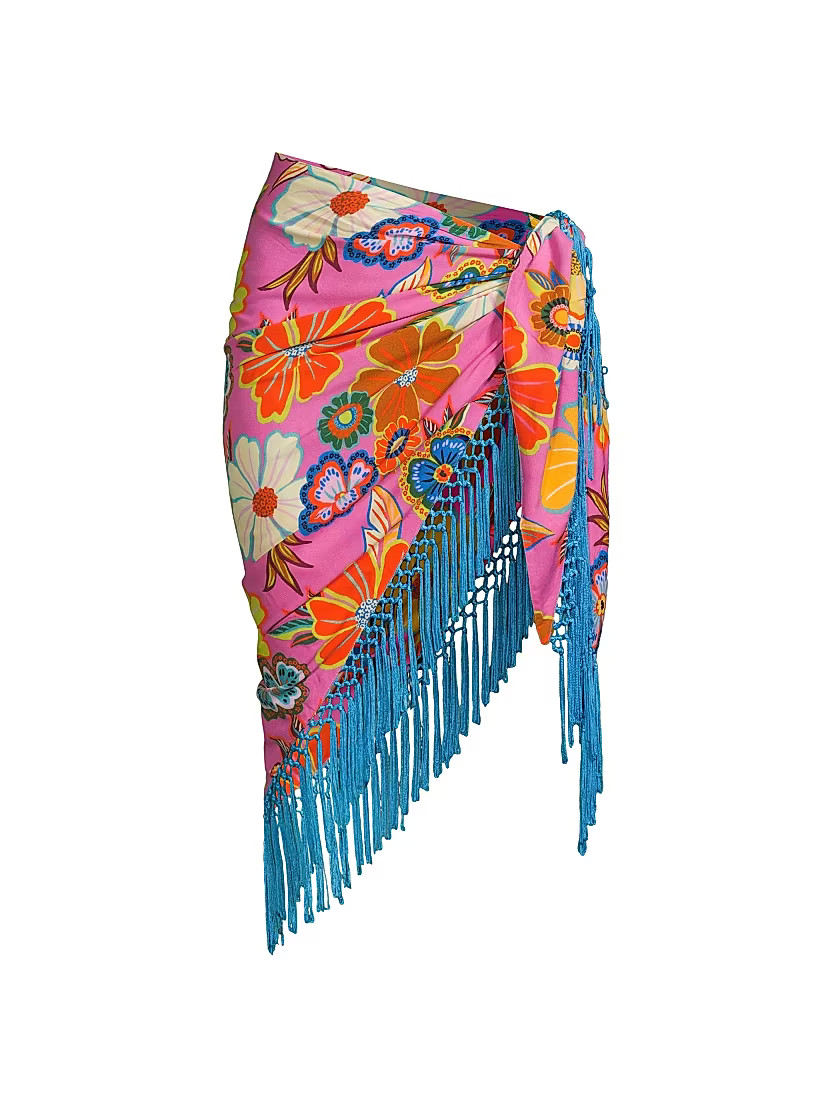 Cotton Floral Fringe-Trim Sarong | Saks Fifth Avenue