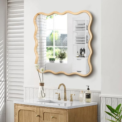 Solid Wood Wave Mirror-Modern Mirror Wall Decor, Suitable For Bathroom, Bedroom, Living Room, Dining Room, Cloakroom, Entrance | Target