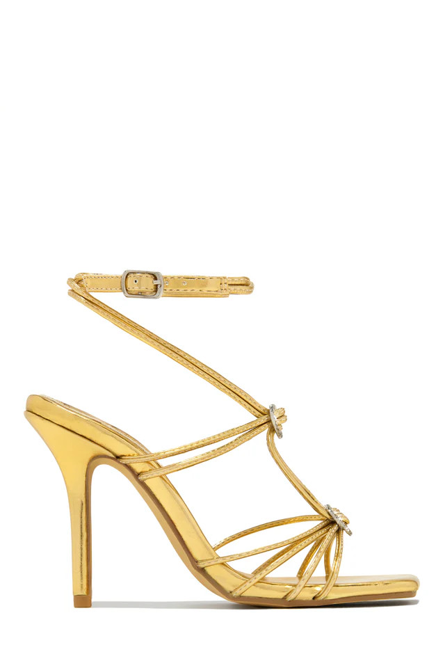 Miss Lola | Lovestruck Gold Embellished Strappy High Heels | MISS LOLA